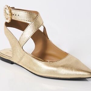 Free People Parisa Gold Flats with Pearl Detail